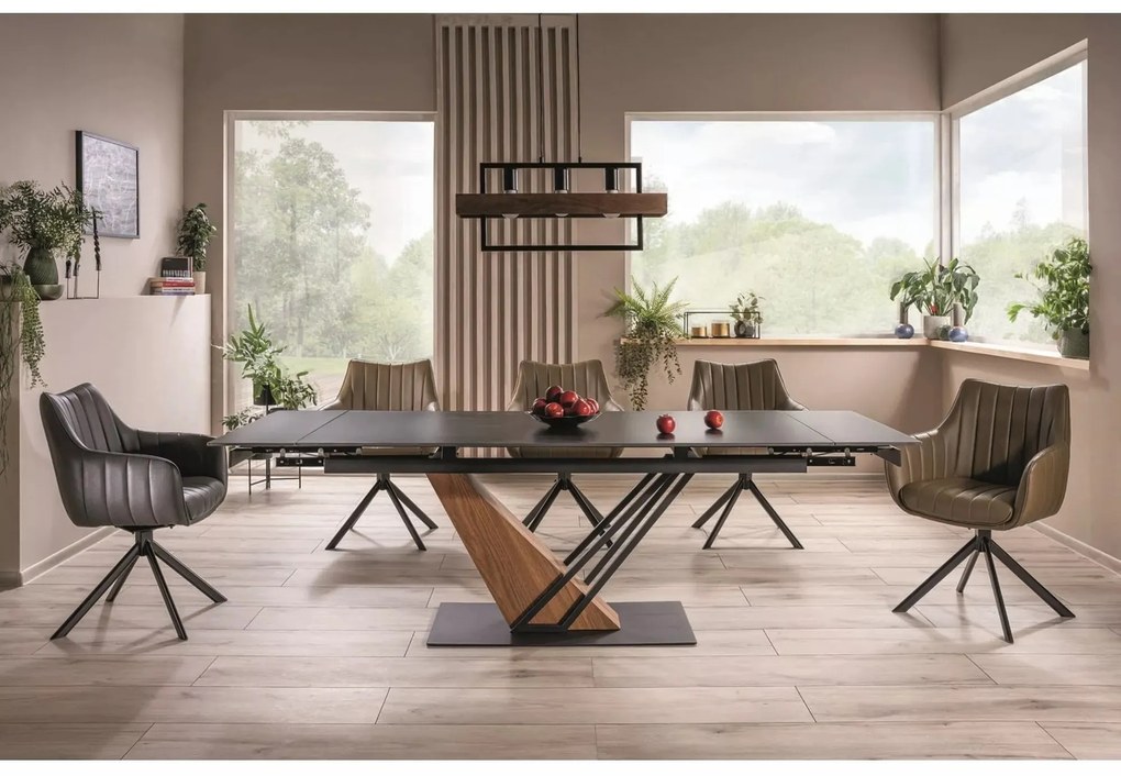 Rozkládací jídelní stůl Genesis 160/220 cm černý mramor/jasan