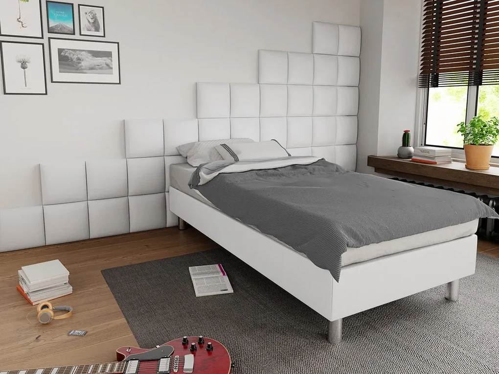 Čalúnená jednolôžková posteľ Estelle B, Dostupné poťahy: ekokoža Soft 017 (biela), Rozmer postele: 90x200 cm