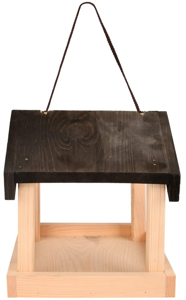 Závesné kŕmidlo pre vtáky Emi, 23x20x20 cm, drevo, hnedá/čierna