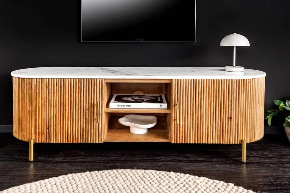 Drevený televízny stolík s mramorovou doskou Pathum mango 140cm