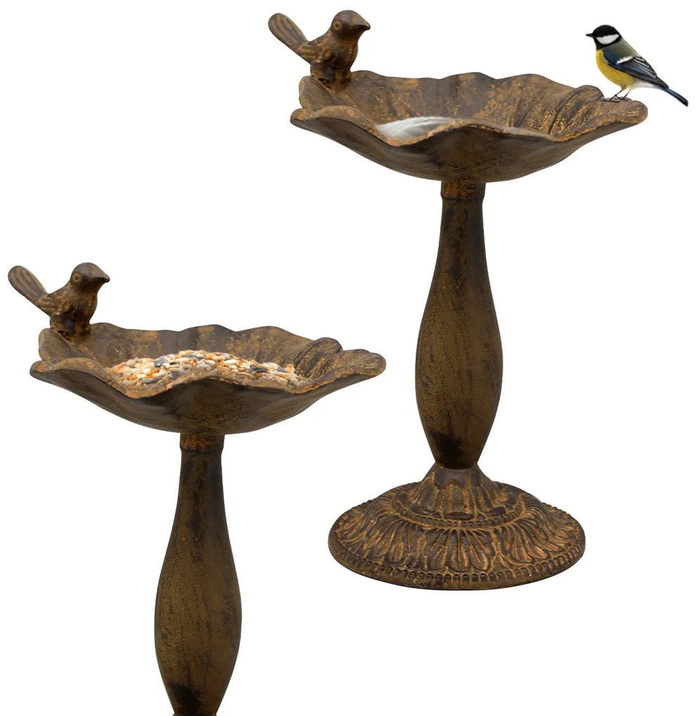Napájadlo pre vtáky na nohe Lauren, 23x18,5 cm, kov, hnedá