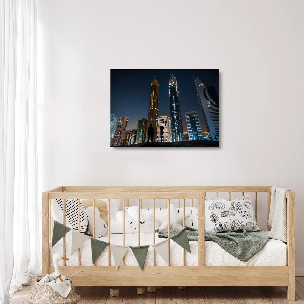 Sklenený obraz nočného mesta (70x50 cm)