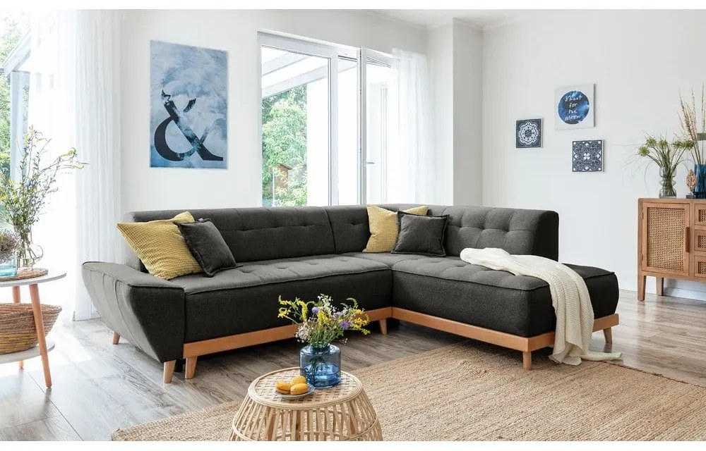 Tmavosivá rozkladacia rohová pohovka Miuform Dazzling Daisy L, pravý roh