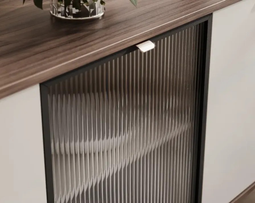 Moderná komoda NICOLA s vitrínou 160 cm kašmír Farba: Kašmír