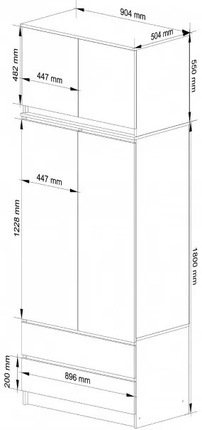 Skriňa s nadstavcom S 90 cm 2D 2SZ CLP metalická, lesk