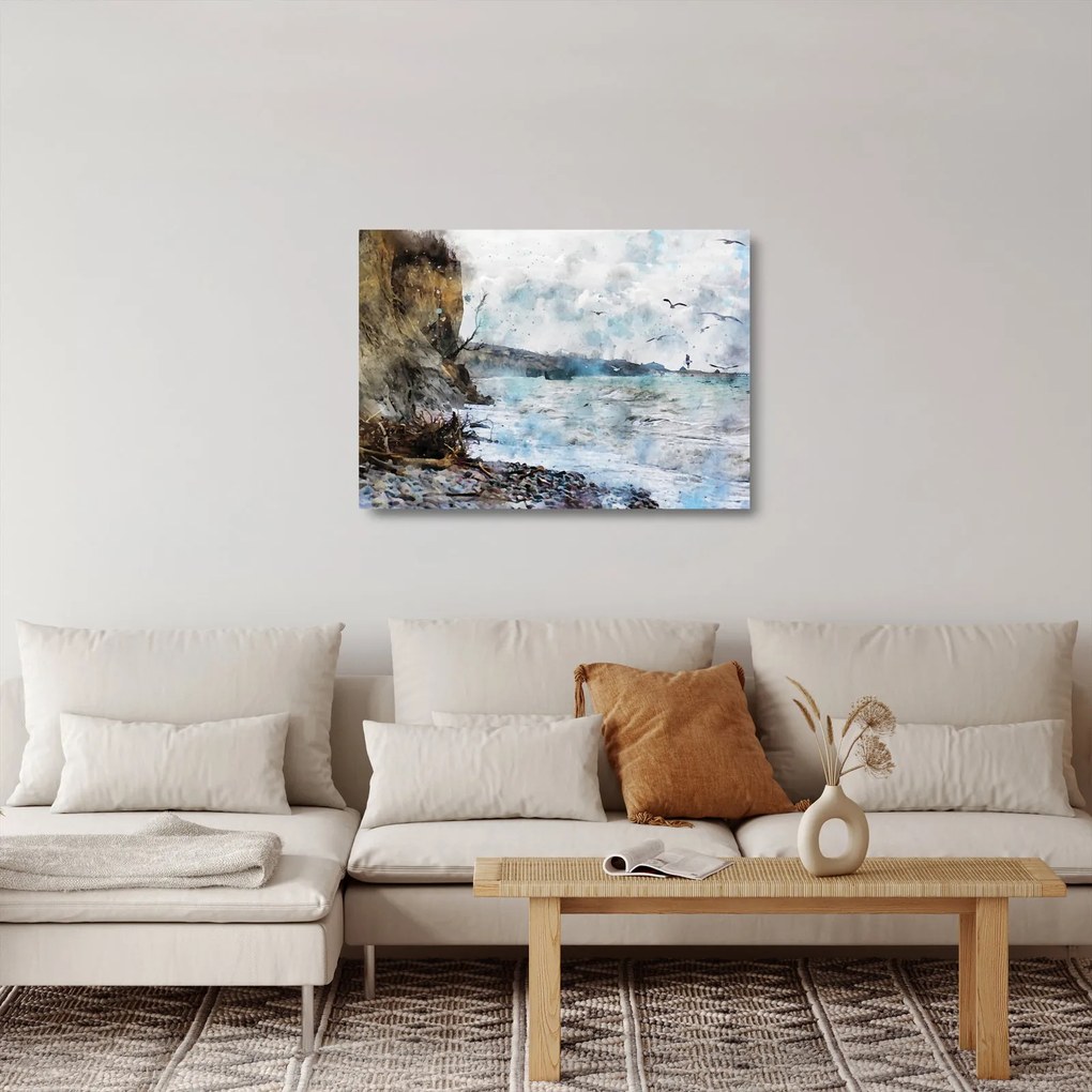 Sklenený obraz - Útes, akvarel (70x50 cm)