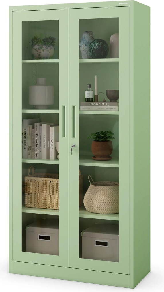 Sklenená skrinka AMELIA, 900 x 1850 x 400 mm, Fresh Style: pastelovo zelená