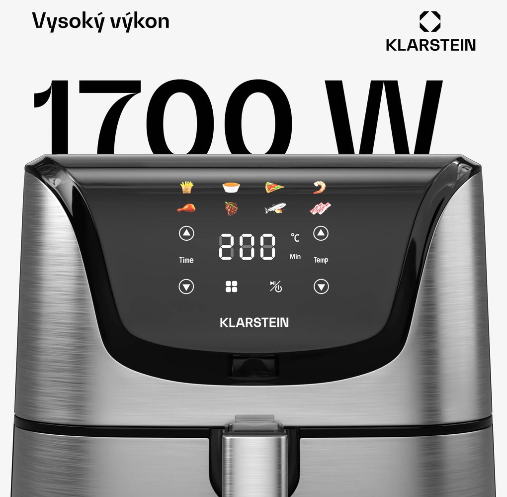 Klarstein AeroVital Deluxe teplovzdušná fritéza, 1700 W, 8 programov, vrátane príslušenstva, 200°C, Časovač