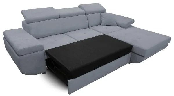Rozkladacia rohová sedacia súprava CASTELO do tvaru L s úložným priestorom, pravá, tmavosivá