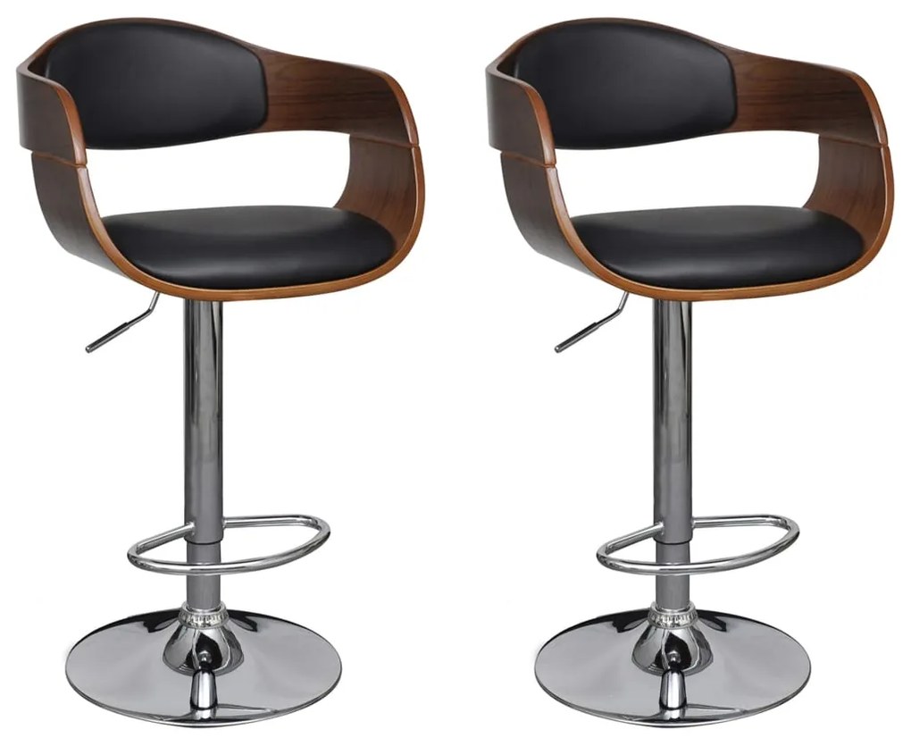 vidaXL Barové stoličky 2 ks, čierne, ohýbané drevo a umelá koža