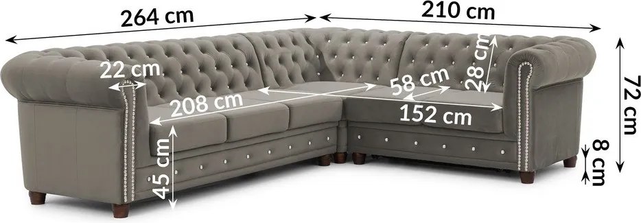 Sivá zamatová rozkladacia rohová pohovka (pravý roh/do L) York Blik – Ropez