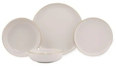 Jedálenská súprava 16 ks, biela/zlatá, porcelán