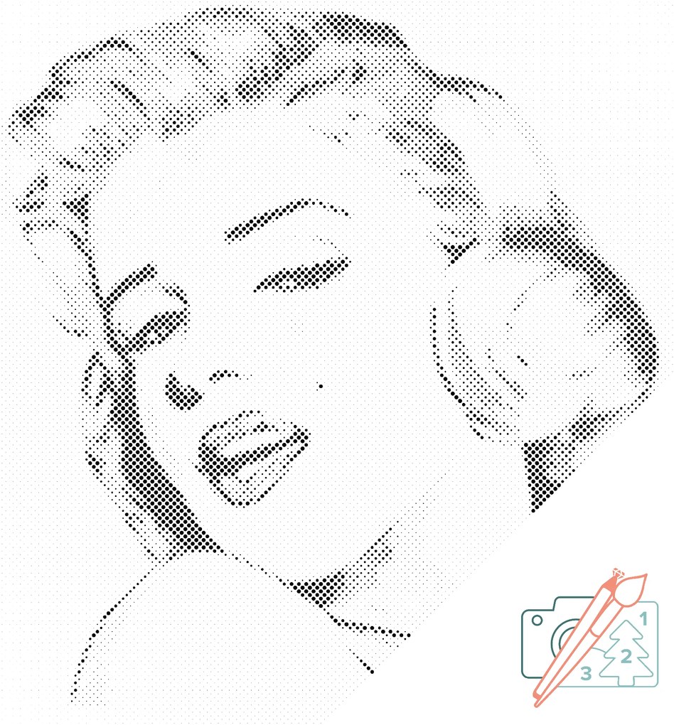 Gario Bodkovanie Marilyn Monroe portrét Rozmery: 50 x 50 cm, Rámovanie: Iba zrolované plátno, Farba bodiek: Čierna