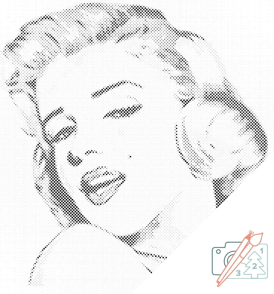 Gario Bodkovanie Marilyn Monroe portrét Rozmery: 50 x 50 cm, Rámovanie: Iba zrolované plátno, Farba bodiek: Modrá