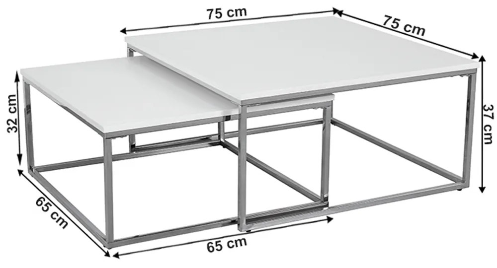 Set 2 konferenčných stolíkov Edissa (biela + chróm). Vlastná spoľahlivá doprava až k Vám domov. 1015925