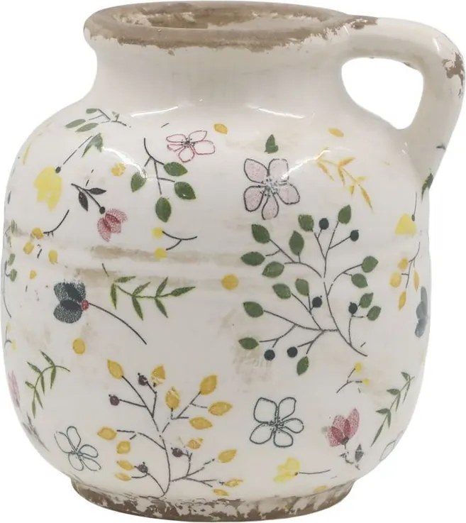 Béžový antik keramický džbán s kvetmi Cavaillon - 13*13 cm