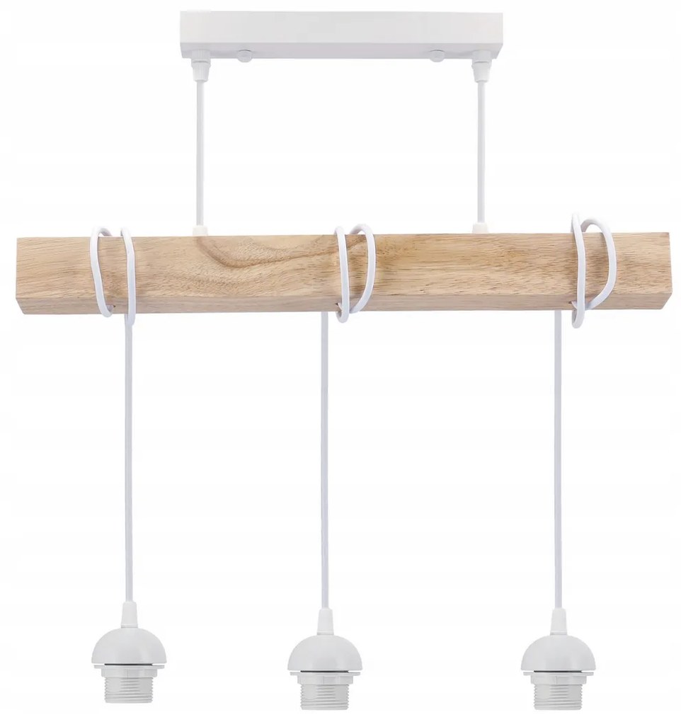 BERGE LED závesné stropné svietidlo, drevený trám, 3xE27, loft, mliečna kocka - biela