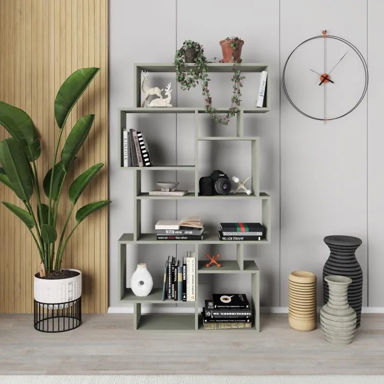 Knižnica Houseland KARMATO sivo-zelená