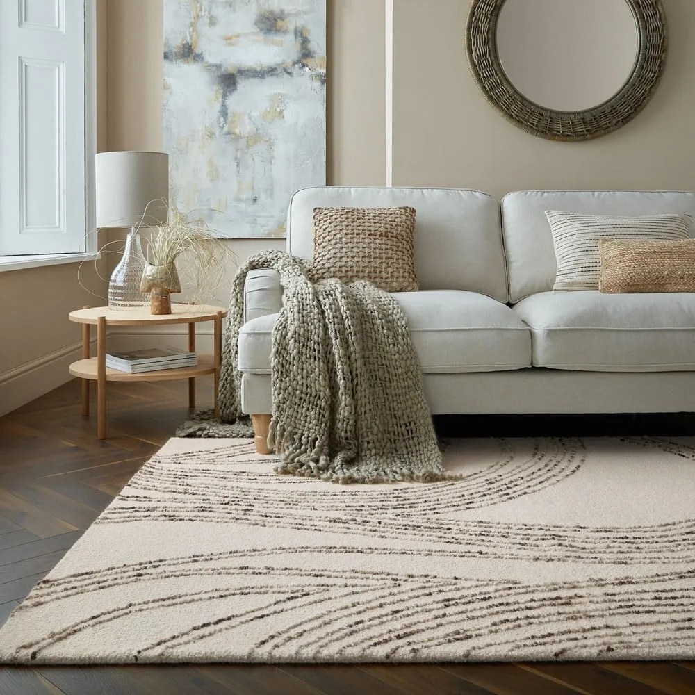 Hnedo-krémový vlnený koberec 160x230 cm Abstract Swirl – Flair Rugs