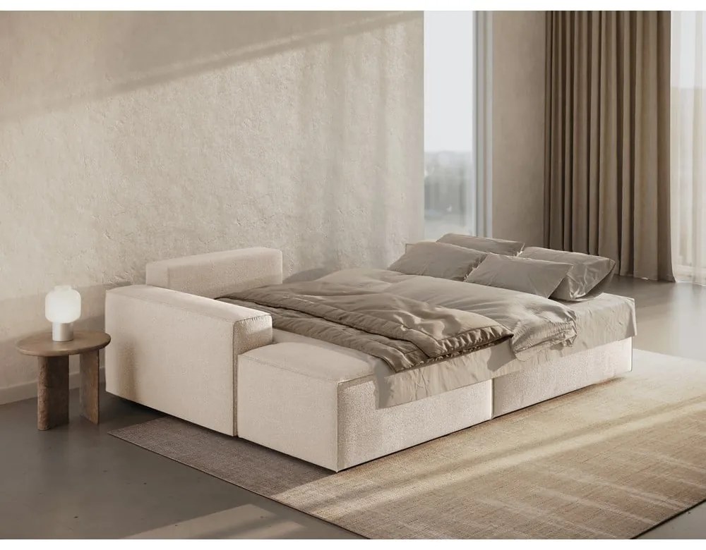 Béžová rozkladacia rohová pohovka z textílie bouclé (ľavý roh) Jodie – Micadoni Home