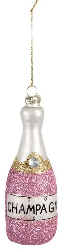 Zelená vianočná sklenená ozdoba fľaša šampanské Champagne - Ø 4*12 cm