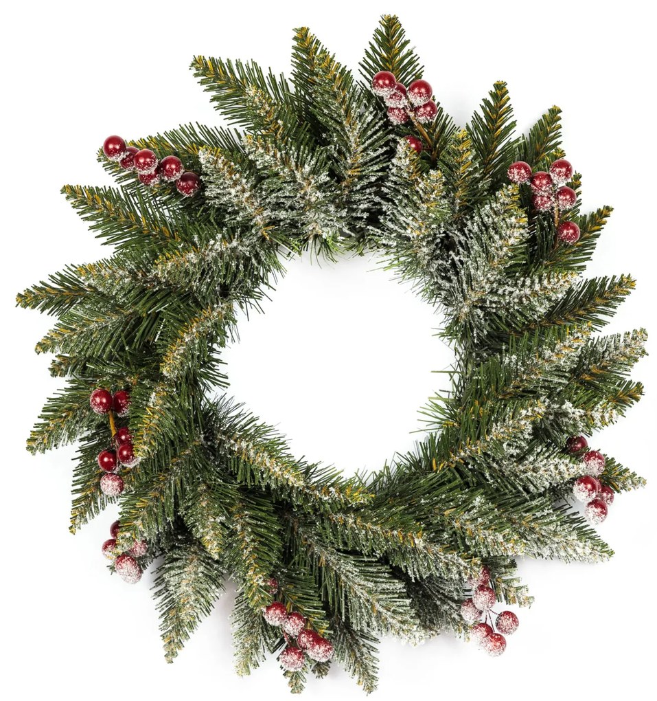 Vianočný veniec PREMIUM zasnežený s jarabinou 40 cm