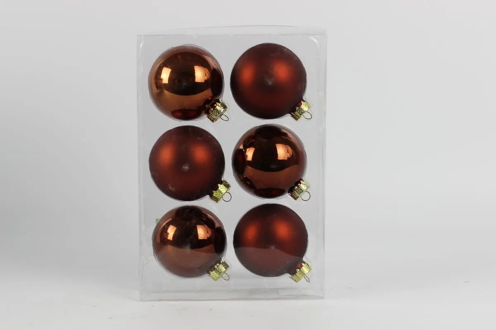 Hnedé matné a lesklé vianočné sklenené gule 6 ks