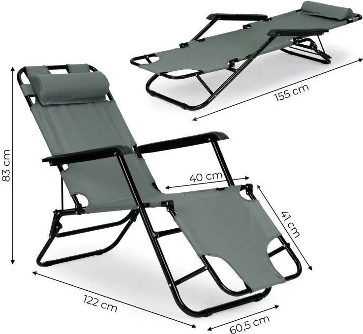 Ležadlo s opierkou hlavy, skladacia konštrukcia, sivé