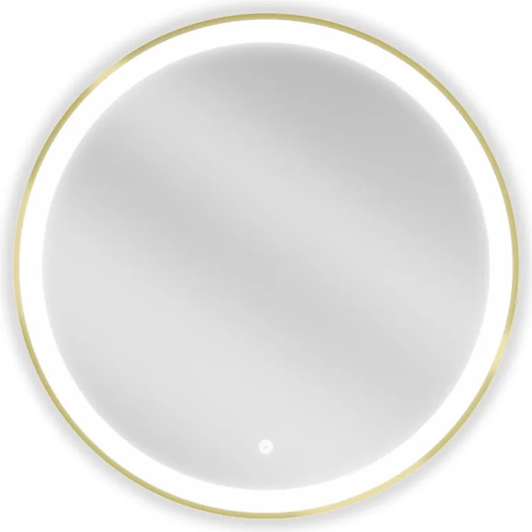 Mexen Esso, okrúhle LED podsvietené kúpeľňové zrkadlo 70 cm, 6000K, vykurovacia podložka proti zahmlievaniu, zlatý rám, 9825-070-070-611-50