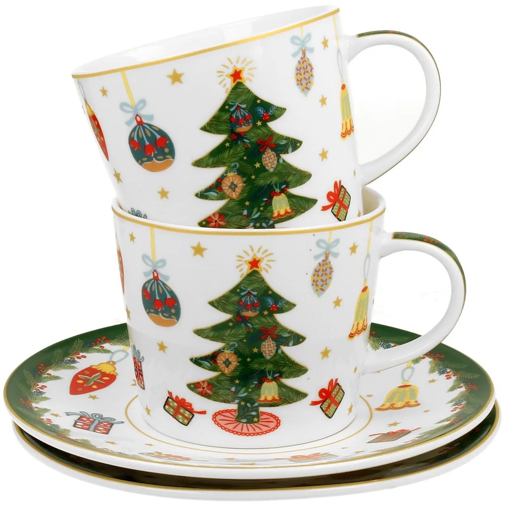 Porcelánová šálka s podšálkou Christmas Tree 250 ml sada 2ks