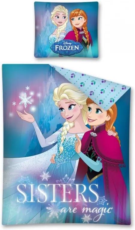 Bavlnené posteľné obliečky - posteľná bielizeň - Ľadové kráľovstvo - Frozen - Sisters are magic - 140 x 200 + 70 x 90 cm