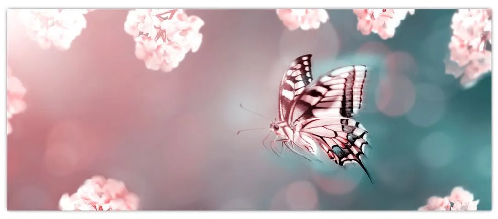 Obraz - Motýľ medzi kvetmi (120x50 cm)