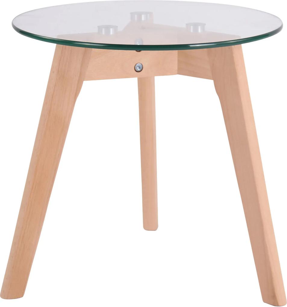 Sklenený stolík Motala 40,  drevené nohy ~ v40 x Ø40 cm