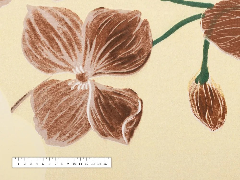 Biante Bavlnená obliečka na vankúš Sandra SA-536 Hnedé orchidey na vanilkovo žltom 50 x 60 cm