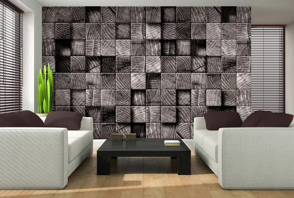 Fototapeta - Šedé drevené kocky (254x184 cm)