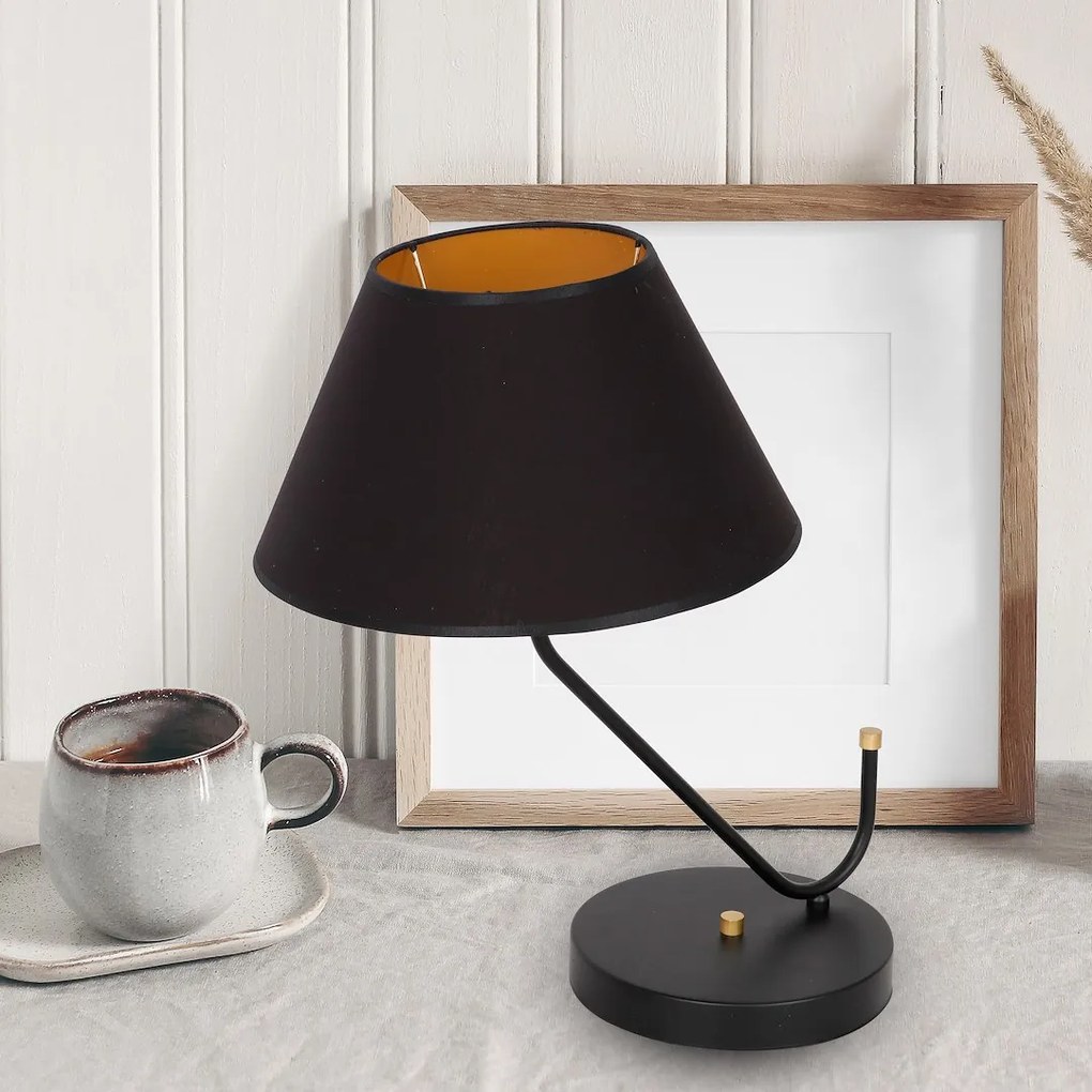 Stolná lampa Victoria, 1x čierne textilné tienidlo, b/g