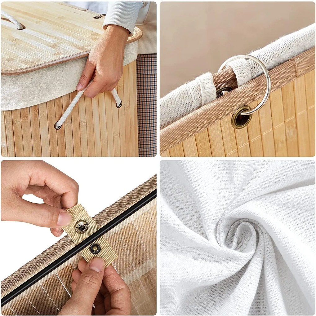 Bambusový kôš na bielizeň 72L, 40 x 60 x 30 cm, prírodný