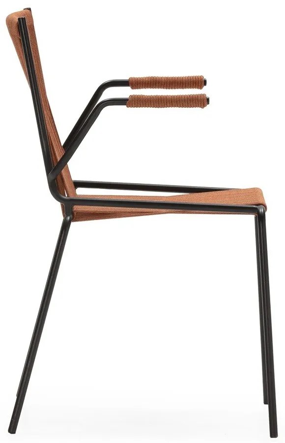 Terakotové kovové jedálenské stoličky v súprave s podrúčkami/stohovateľné 2 ks Emily – Marckeric