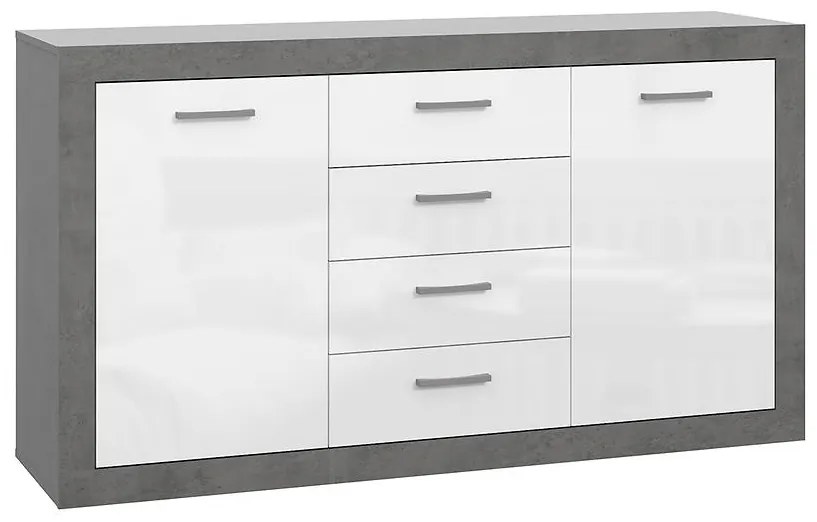 Komoda  Trebbia  2d4s Betón/biely lesk