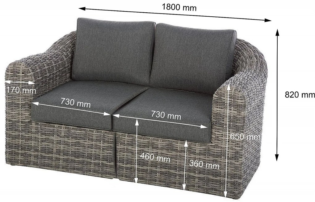 Deokork Ratanová lavica pre 2 osoby BORNEO LUXURY (sivá)