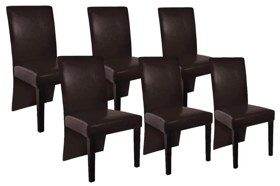 Jedálenské stoličky 6 ks, tmavohnedé, umelá koža