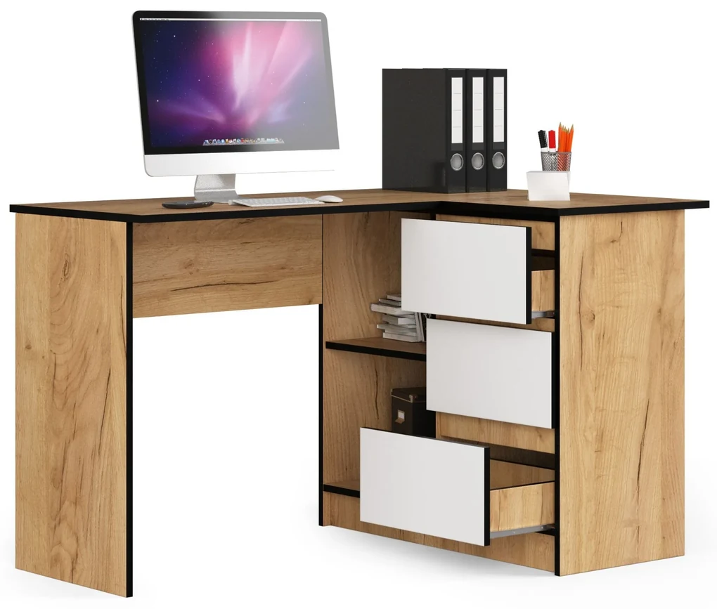 Rohový PC stolík Bodhi (dub craft + biela) (P). Vlastná spoľahlivá doprava až k Vám domov. 1070967