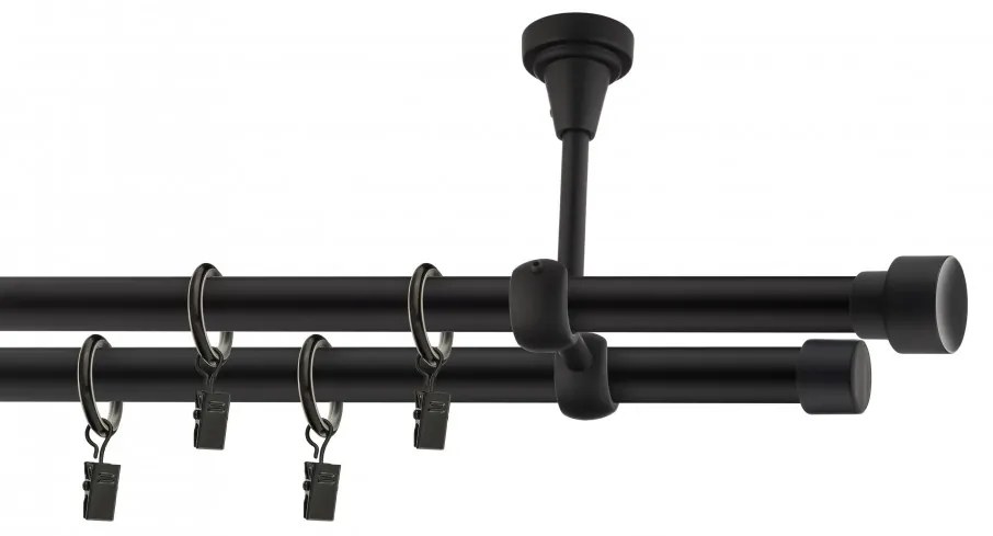 Dekorstudio Stropná dvojradová garniža SLICK čierna-matná 19mm Dĺžka: 160cm, Typ príslušenstva: Krúžky tiché so štipcami