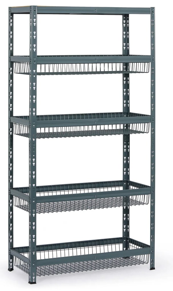 Policový regál s košmi, 1790 x 900 x 400 mm, nosnosť 175 kg, 1 polica + 4 koše