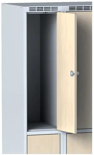 Alfa 3 Šatníková skrinka na sokli s úložnými boxami, 4 boxy 300 mm, laminované dvere wenge, cylindrický zámok