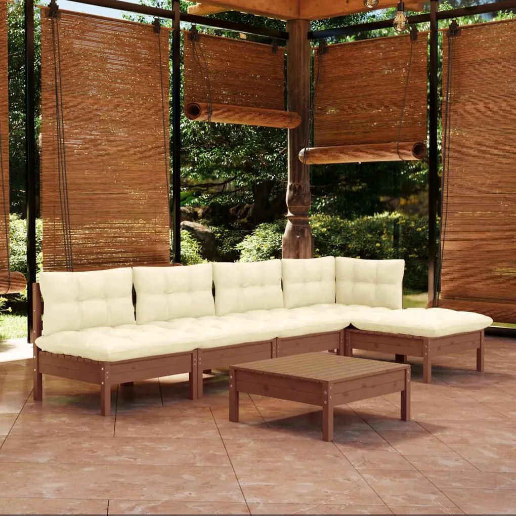 vidaXL 6-dielny záhradný set s vankúšmi medovo-hnedý borovicové drevo