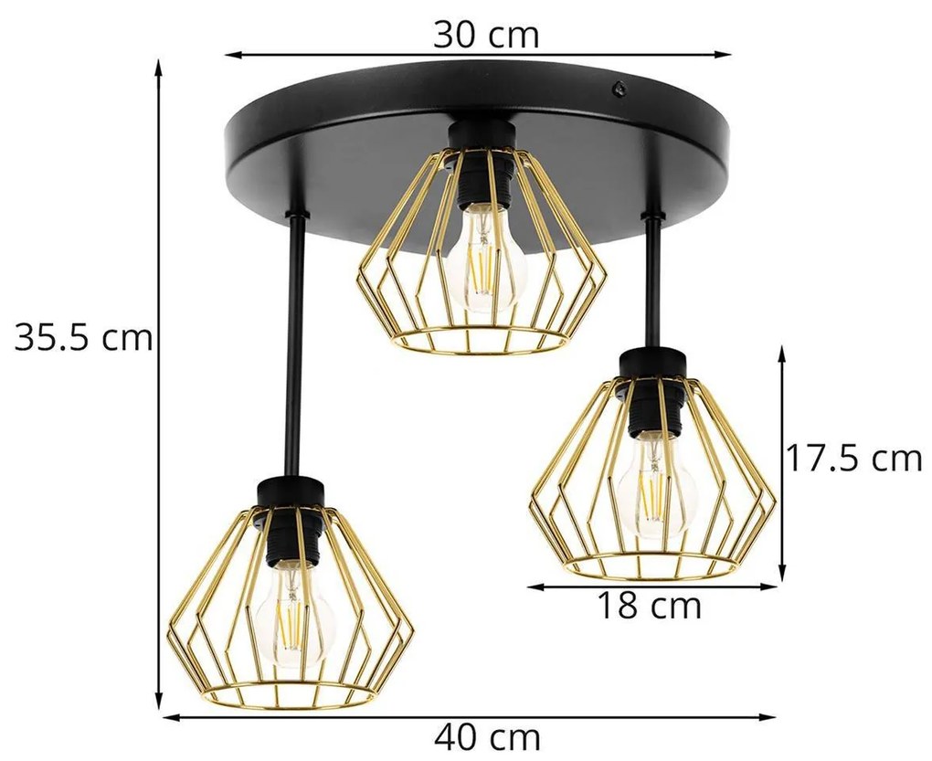 Stropné svietidlo NUVOLA 1, 3x zlaté drôtené tienidlo, O