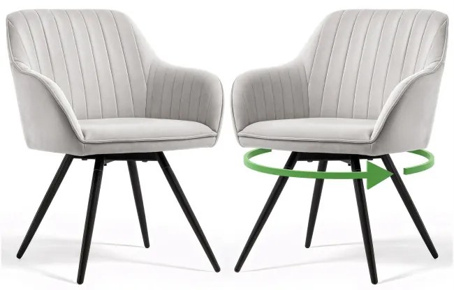 Sada dvoch jedálenských stoličiek TURNO zamatové, sivé / čierne nohy (2 ks)