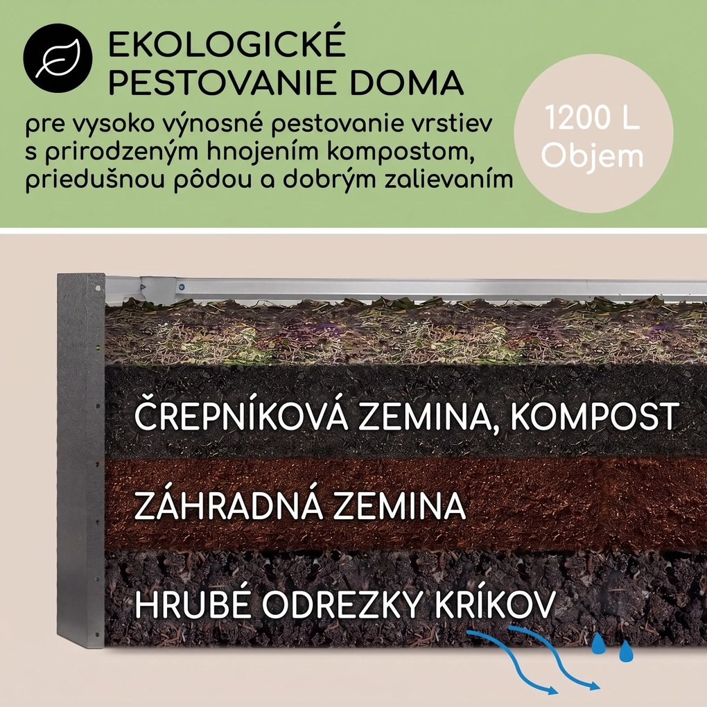 Blumfeldt High Grow Straight vyvýšený záhon 200x60x100 cm 1200 l oceľ