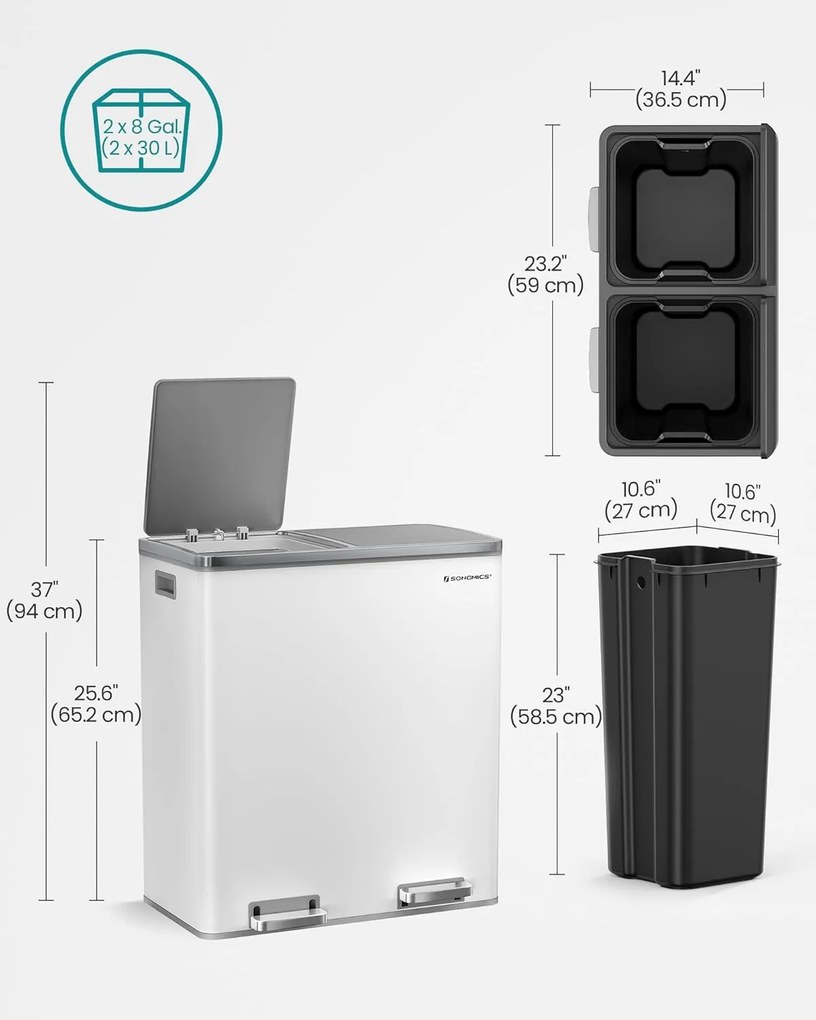 Odpadkový kôš s vekom JORDAN 2x30 l biely